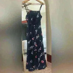 Wishlist floral tie open back lined jumpsuit pockets Women's Medium NWOT